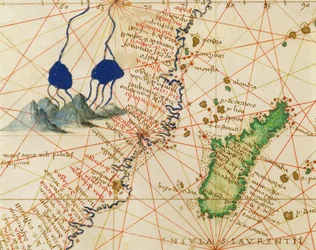 Madagaskar, aus einem Atlas der Welt in 33 Karten, Venedig, 1. September 1553 (Detail)